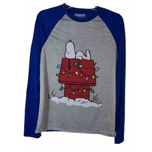 S Snoopy Christmas Blue/gray Graphic Women Pajama Top Long Reglan Sleeve